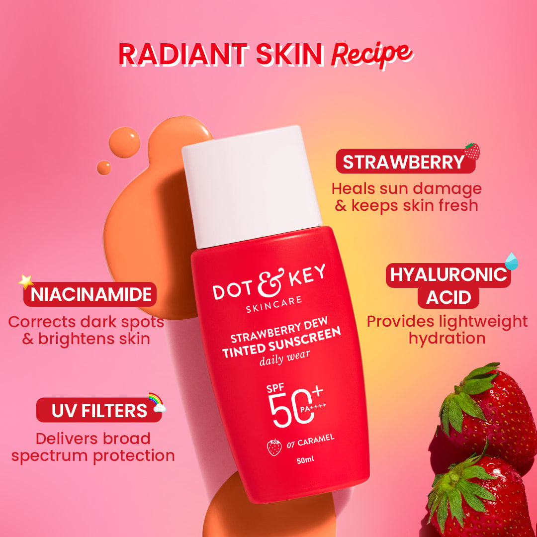 Dot & Key Strawberry Dew Tinted Sunscreen SPF 50+, Warm Ivory- Pack of 2, (50ml)
