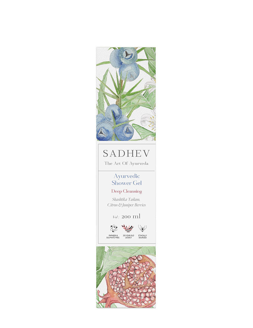 SADHEV Ayurvedic Shashtika Tailam, Citrus & Juniper Berries Deep Cleansing Shower Gel, 200ml