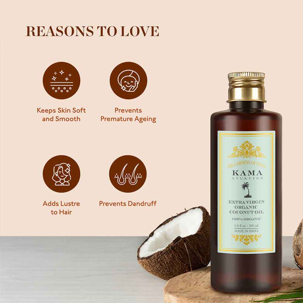 Kama Ayurveda Extra Virgin Organic Hair Oil with Coconut, Mini, 50ml