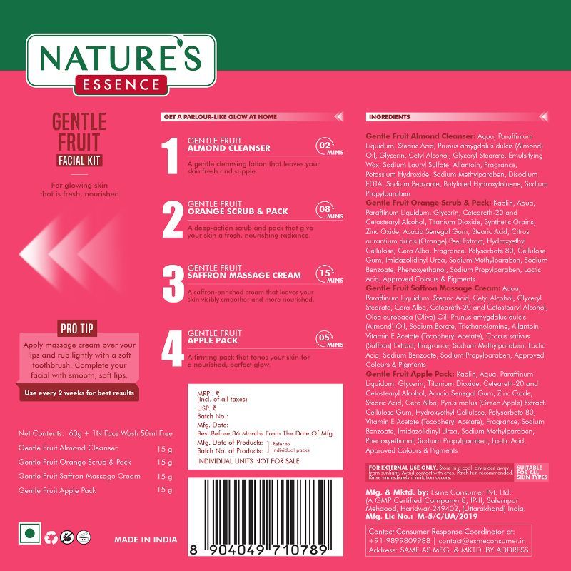 Nature's Essence Gentle Fruit Facial Kit, For 3 Uses, 60g+ 50ml Buy at Indicrest Image 7