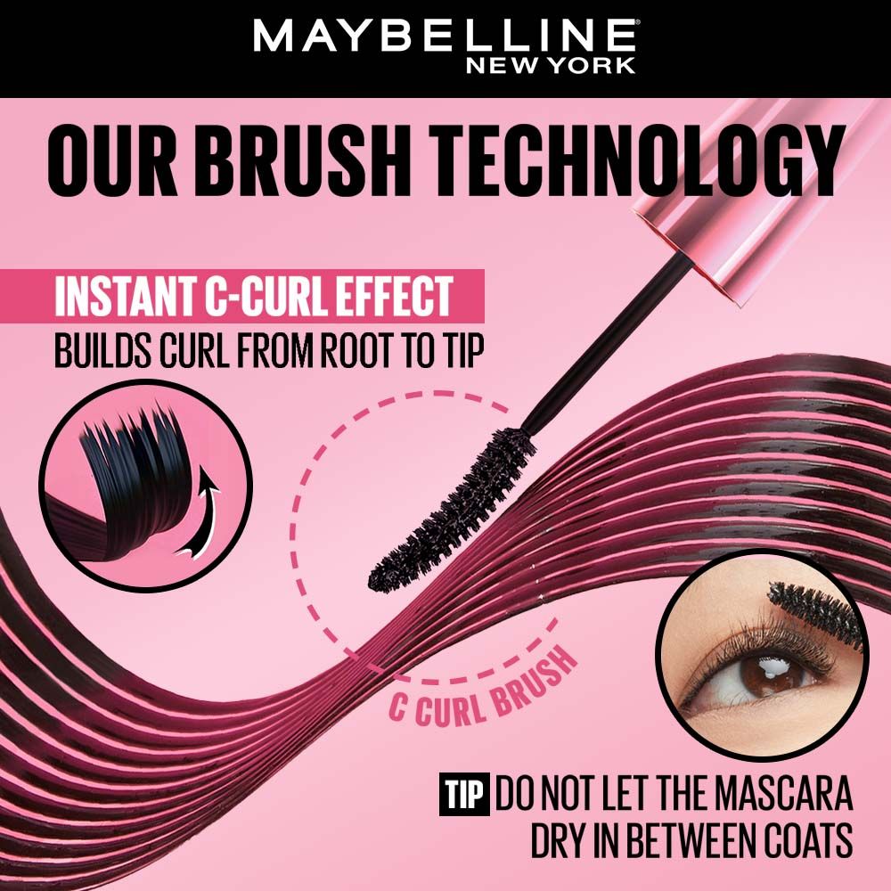 Maybelline New York Hypercurl Waterproof Mascara, Smudge & Highly Pigmented Very Black, 9.2ml Buy at Indicrest Image 4