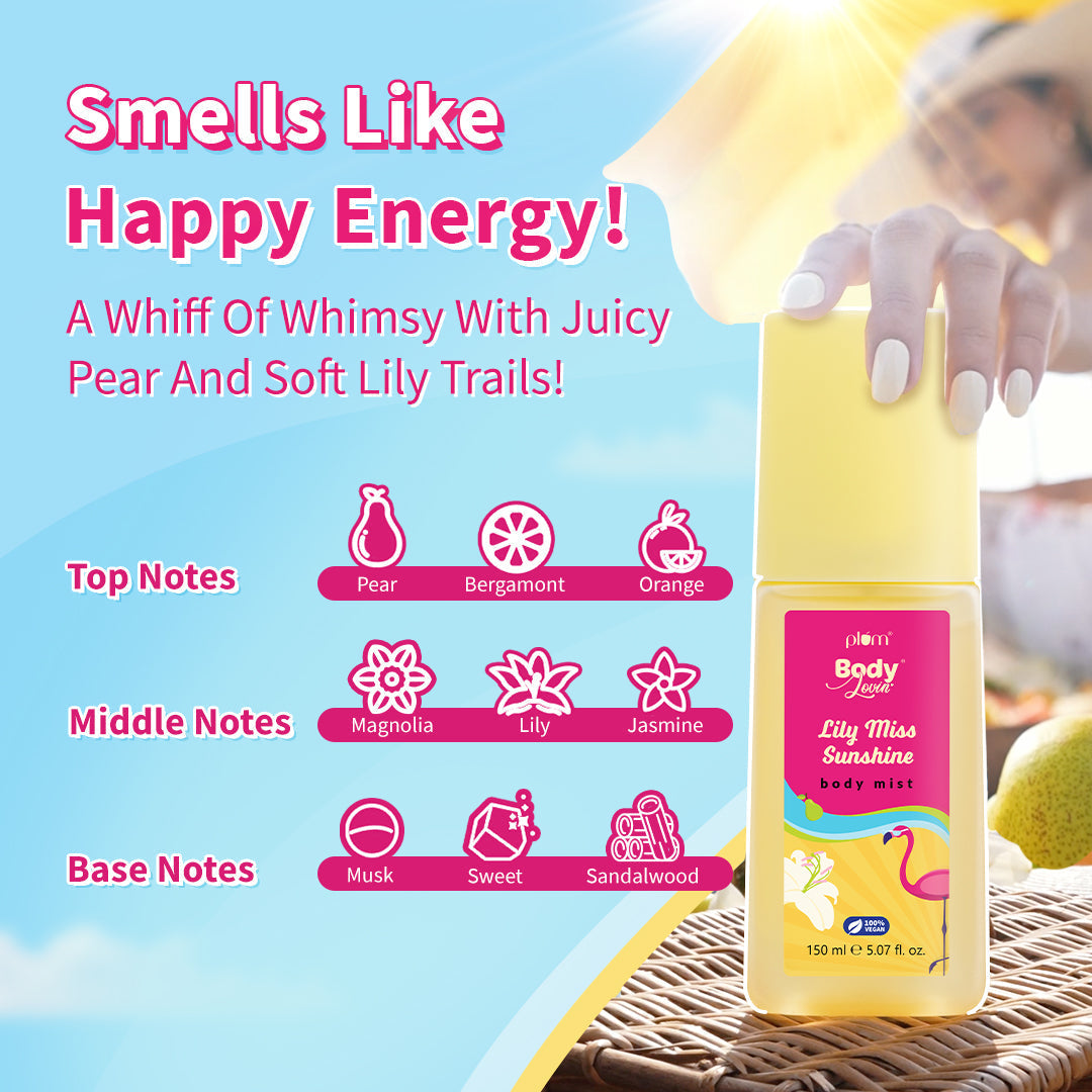 Plum Lily Miss Sunshine Body Mist by Plum BodyLovin' | Long Lasting | Travel-Friendly | Fruity-Floral Fragrance | Perfume Body Spray, 150ml Buy at Indicrest Image 5