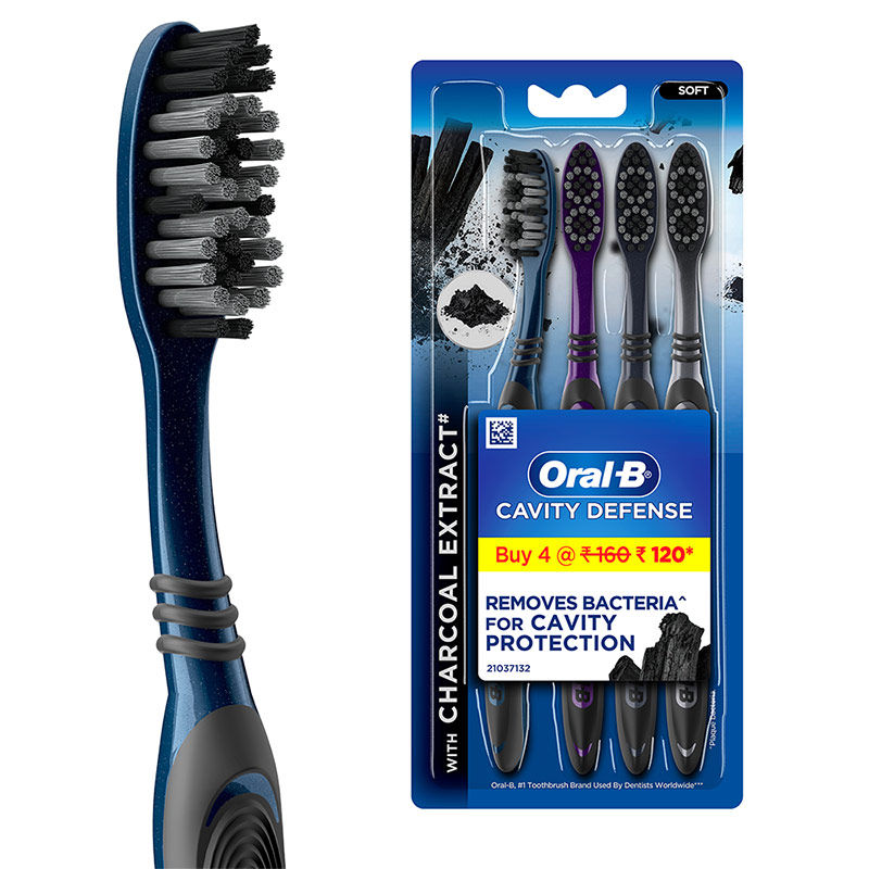 Oral B Cavity Defense 123 Black Toothbrush With Charcoal Extract- Medium (Pack of 4) Buy at Indicrest
