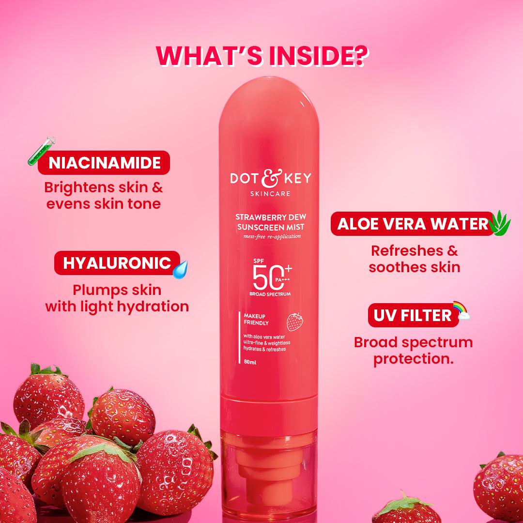 Dot & Key Strawberry Dew Sunscreen Face Mist, SPF 50+ PA+++, 80ml