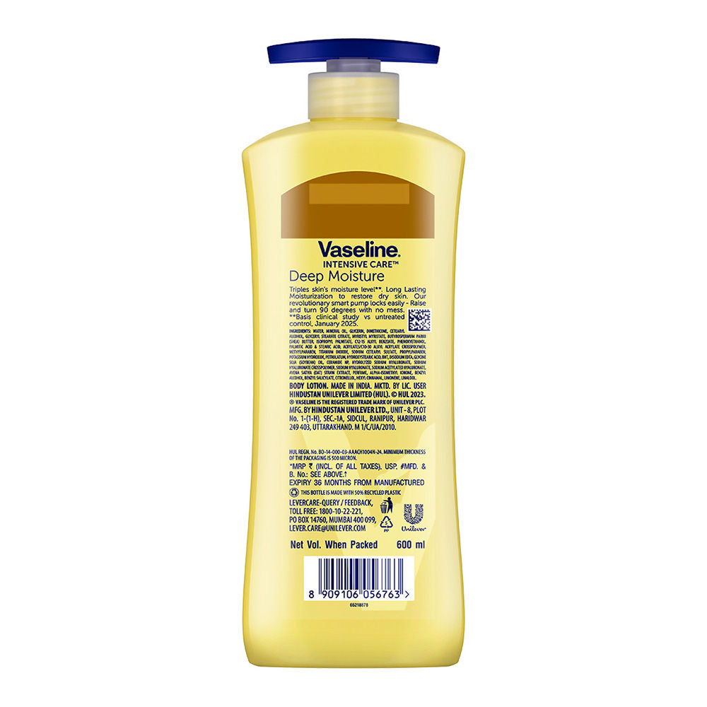 Vaseline Deep Moisture Body Lotion, For Dry Skin, Moisturised Glowing Skin, With Pro Ceramides, 600ml Buy at Indicrest Image 10
