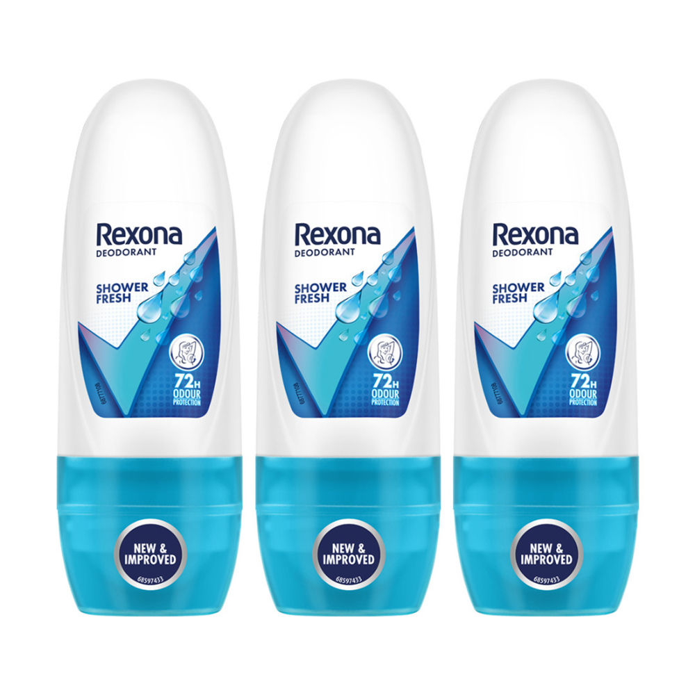 Rexona Women Deodorant Underarm Roll On Shower Fresh 72 Hour Odour Protection (Pack of 3), 75ml Buy at Indicrest