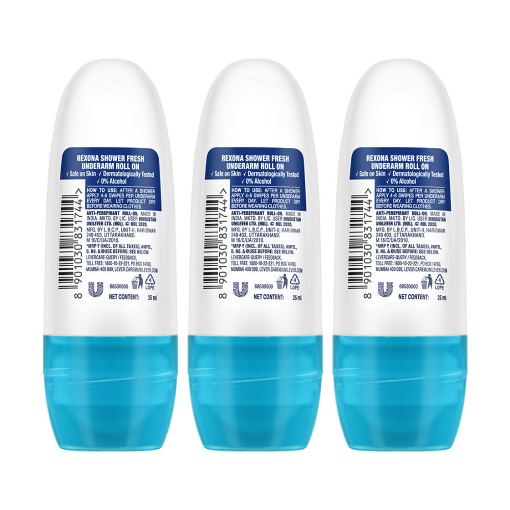 Rexona Women Deodorant Underarm Roll On Shower Fresh 72 Hour Odour Protection (Pack of 3), 75ml Buy at Indicrest Image 3
