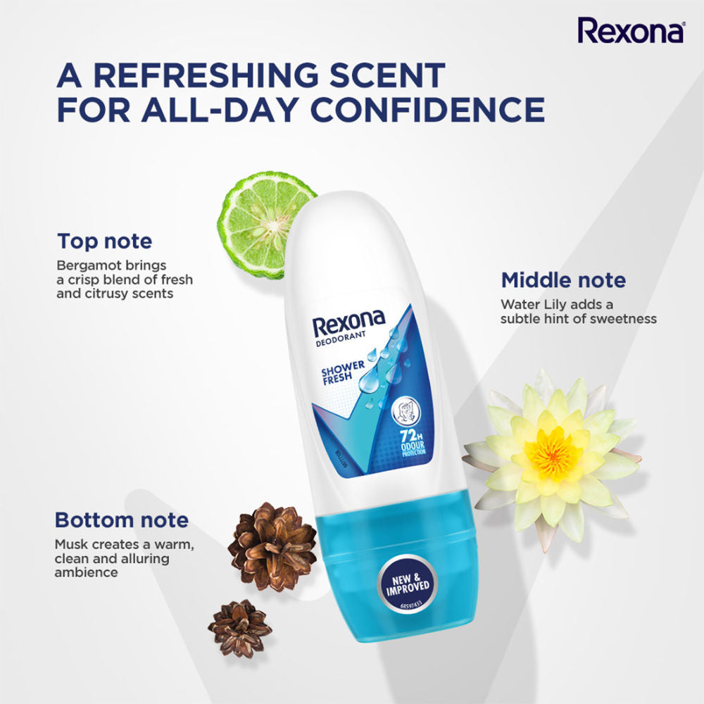 Rexona Women Deodorant Underarm Roll On Shower Fresh 72 Hour Odour Protection (Pack of 3), 75ml Buy at Indicrest Image 8