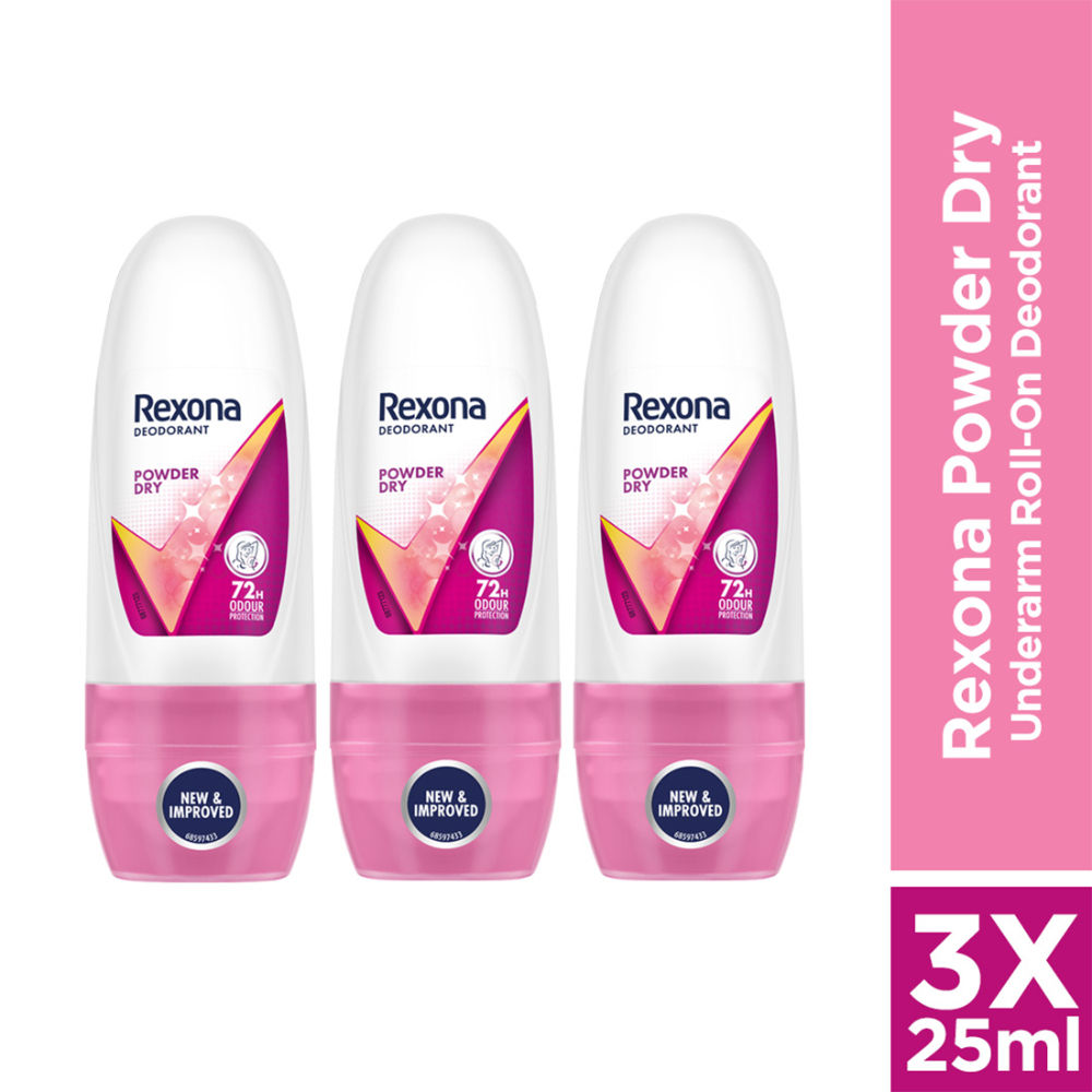 Rexona Women Deodorant Underarm Roll On Powder Dry 72 Hour Odour Protection (Pack of 3), 75ml Buy at Indicrest Image 2
