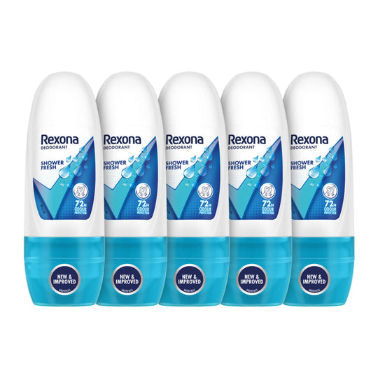 Rexona Women Deodorant Underarm Roll On Shower Fresh 72 Hour Odour Protection (Pack of 5), 125ml Buy at Indicrest