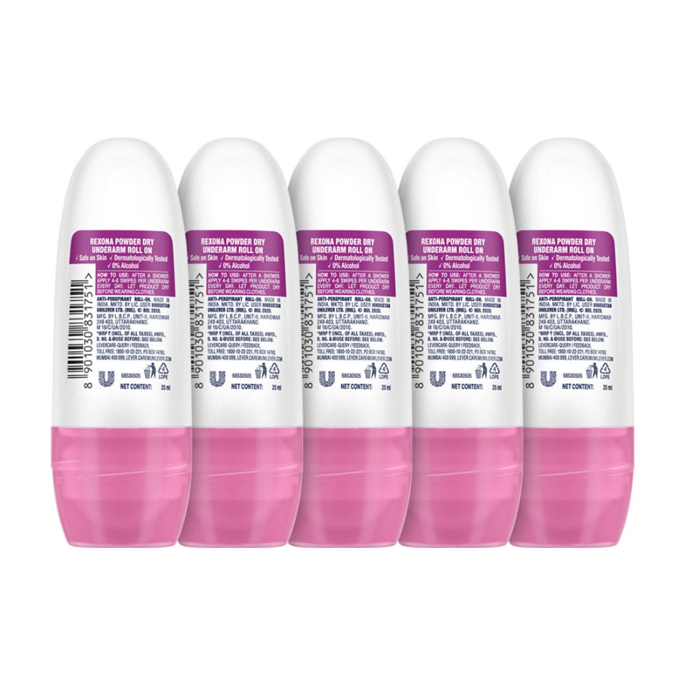 Rexona Women Deodorant Underarm Roll On Powder Dry 72 Hour Odour Protection (Pack of 5), 125ml Buy at Indicrest Image 3