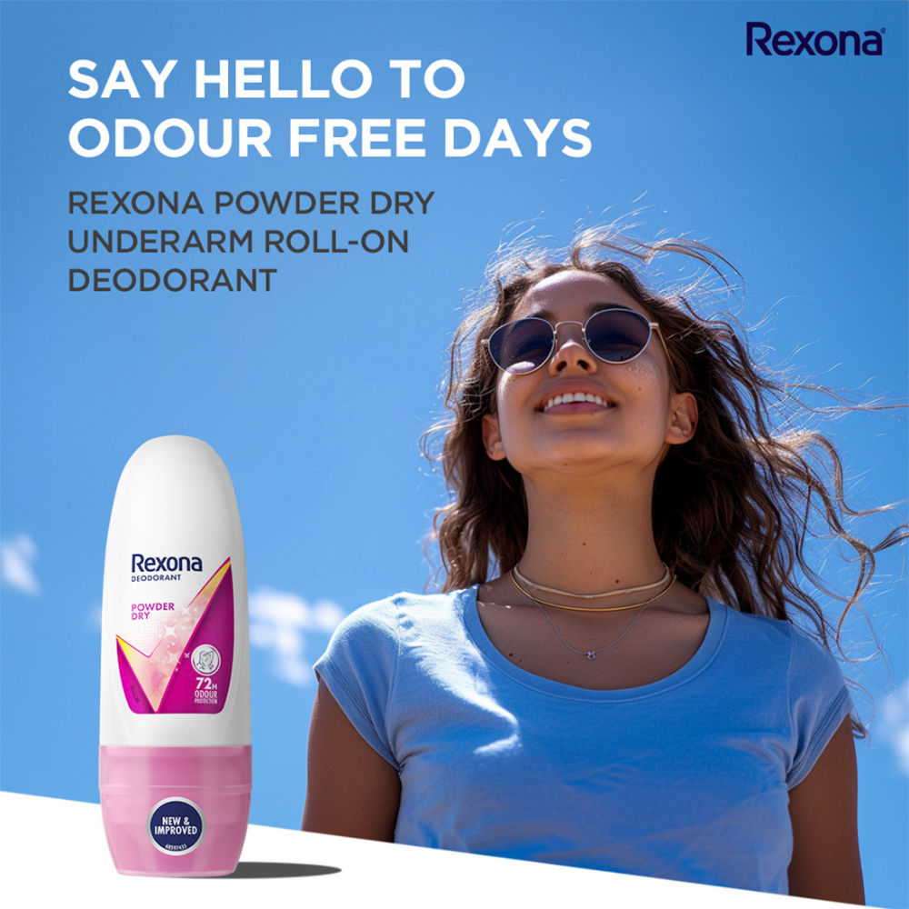 Rexona Women Deodorant Underarm Roll On Powder Dry 72 Hour Odour Protection (Pack of 5), 125ml Buy at Indicrest Image 4