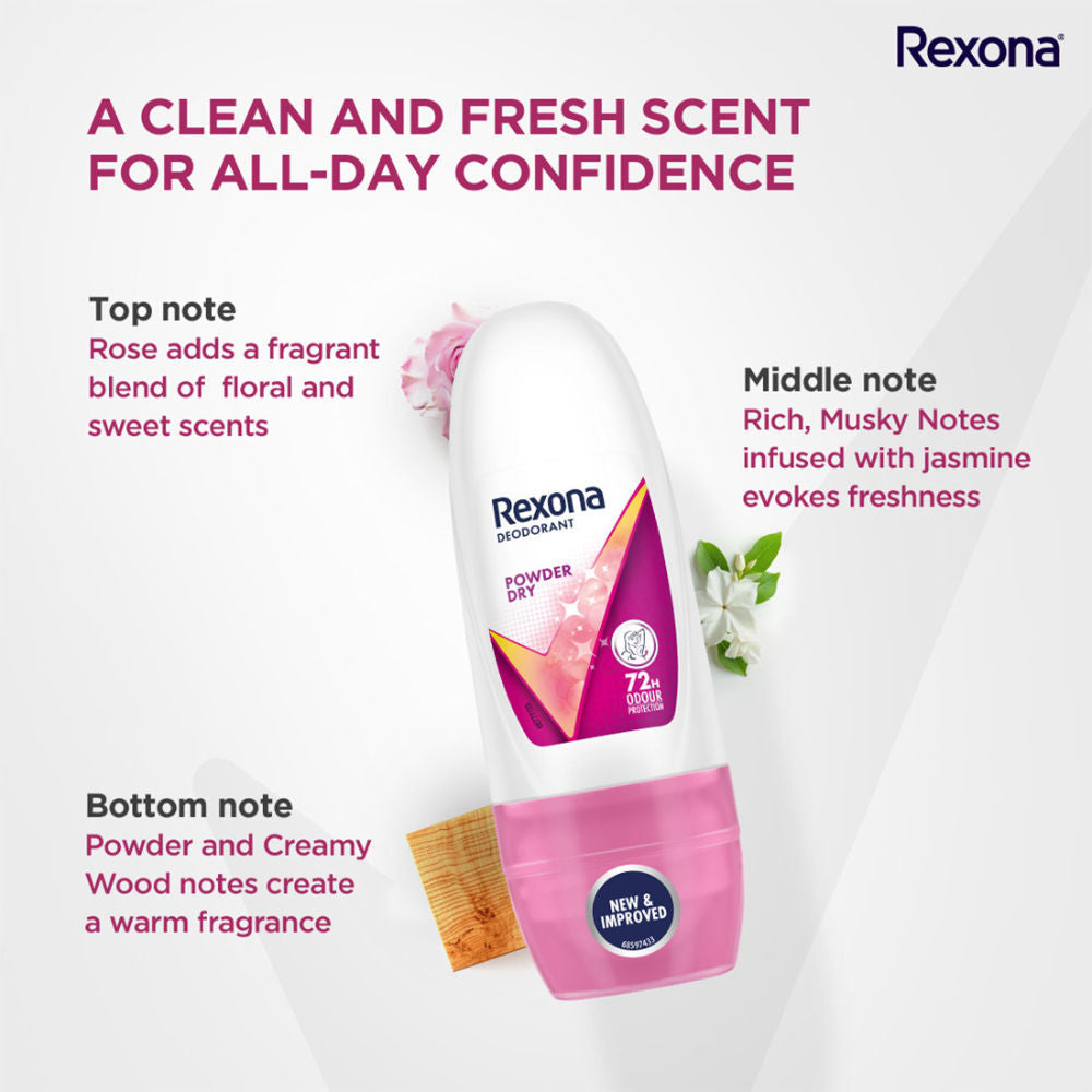 Rexona Women Deodorant Underarm Roll On Powder Dry 72 Hour Odour Protection (Pack of 5), 125ml Buy at Indicrest Image 8