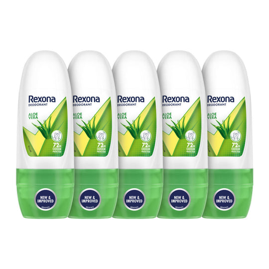 Rexona Women Deodorant Underarm Roll On Aloe Vera 72 Hour Odour Protection (Pack of 5), 125ml Buy at Indicrest