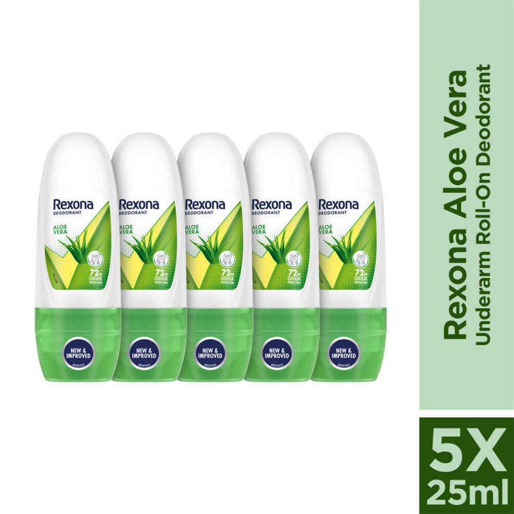 Rexona Women Deodorant Underarm Roll On Aloe Vera 72 Hour Odour Protection (Pack of 5), 125ml Buy at Indicrest Image 2