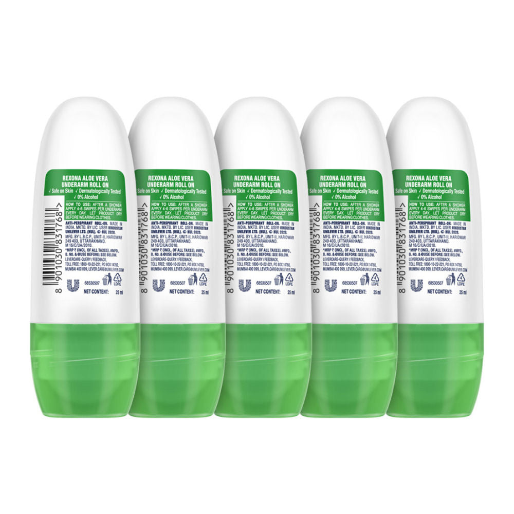 Rexona Women Deodorant Underarm Roll On Aloe Vera 72 Hour Odour Protection (Pack of 5), 125ml Buy at Indicrest Image 3