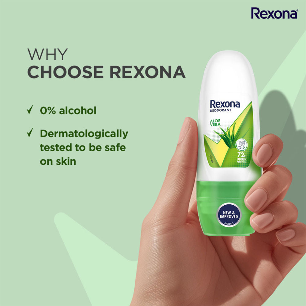 Rexona Women Deodorant Underarm Roll On Aloe Vera 72 Hour Odour Protection (Pack of 5), 125ml Buy at Indicrest Image 6