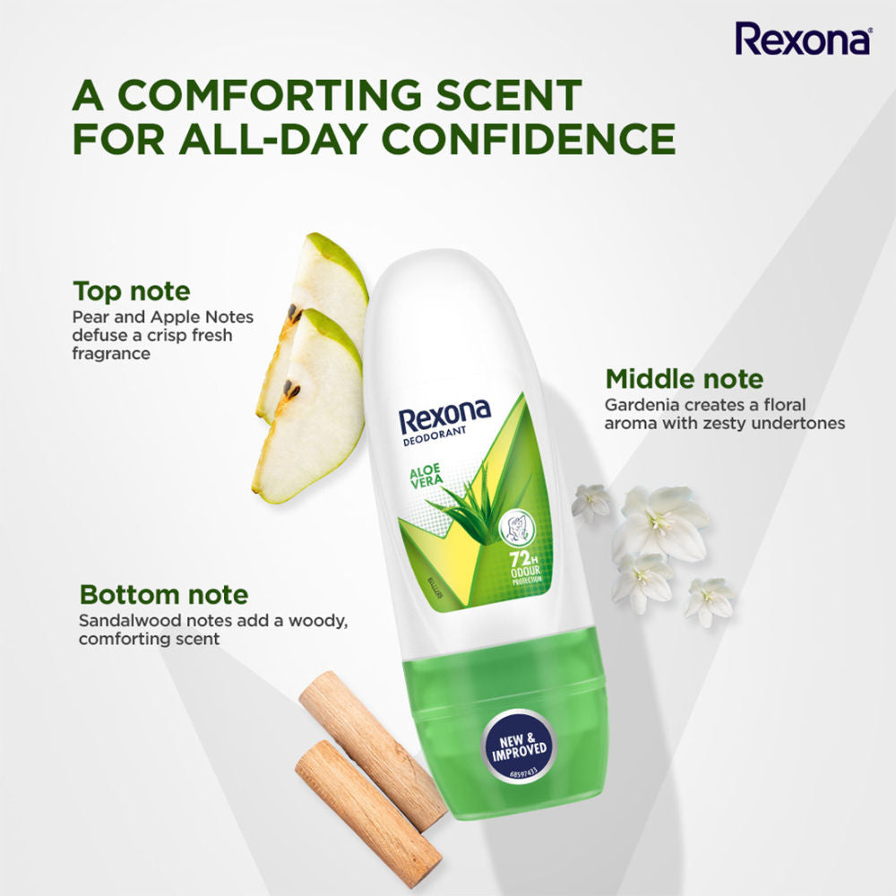 Rexona Women Deodorant Underarm Roll On Aloe Vera 72 Hour Odour Protection (Pack of 5), 125ml Buy at Indicrest Image 8