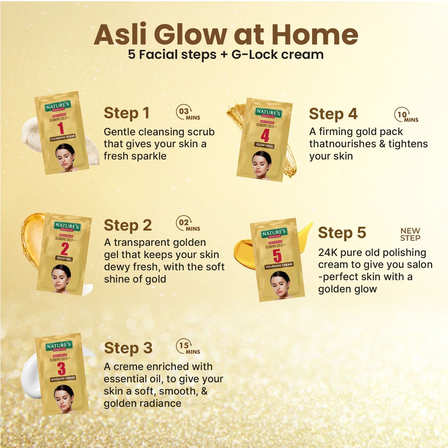Nature's Essence Glowing Gold++ Facial Kit, 40g Buy at Indicrest Image 2