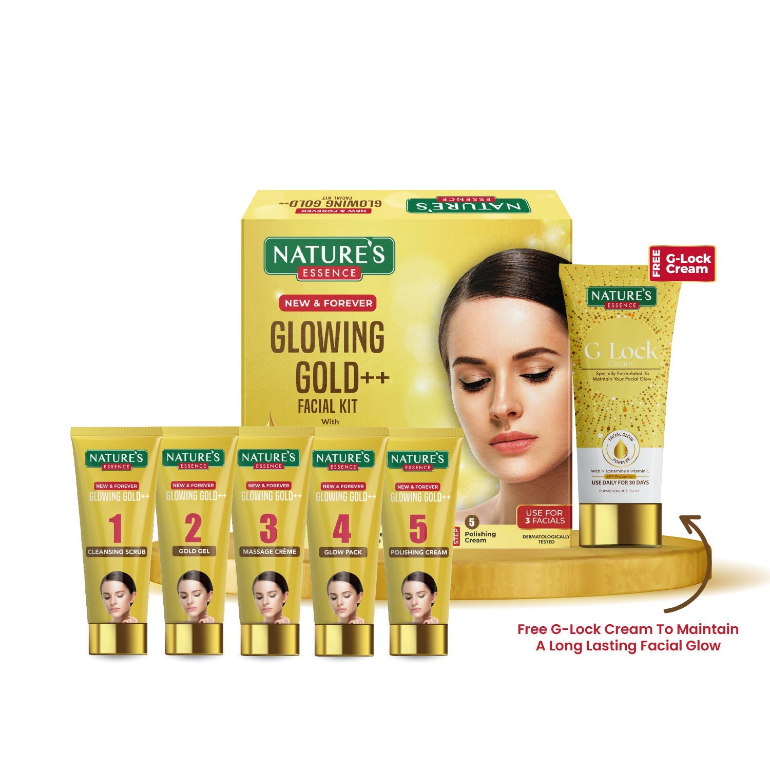 Nature's Essence Glowing Gold++ Facial Kit With Free Glock Cream, 75ml+25ml Buy at Indicrest Image 2
