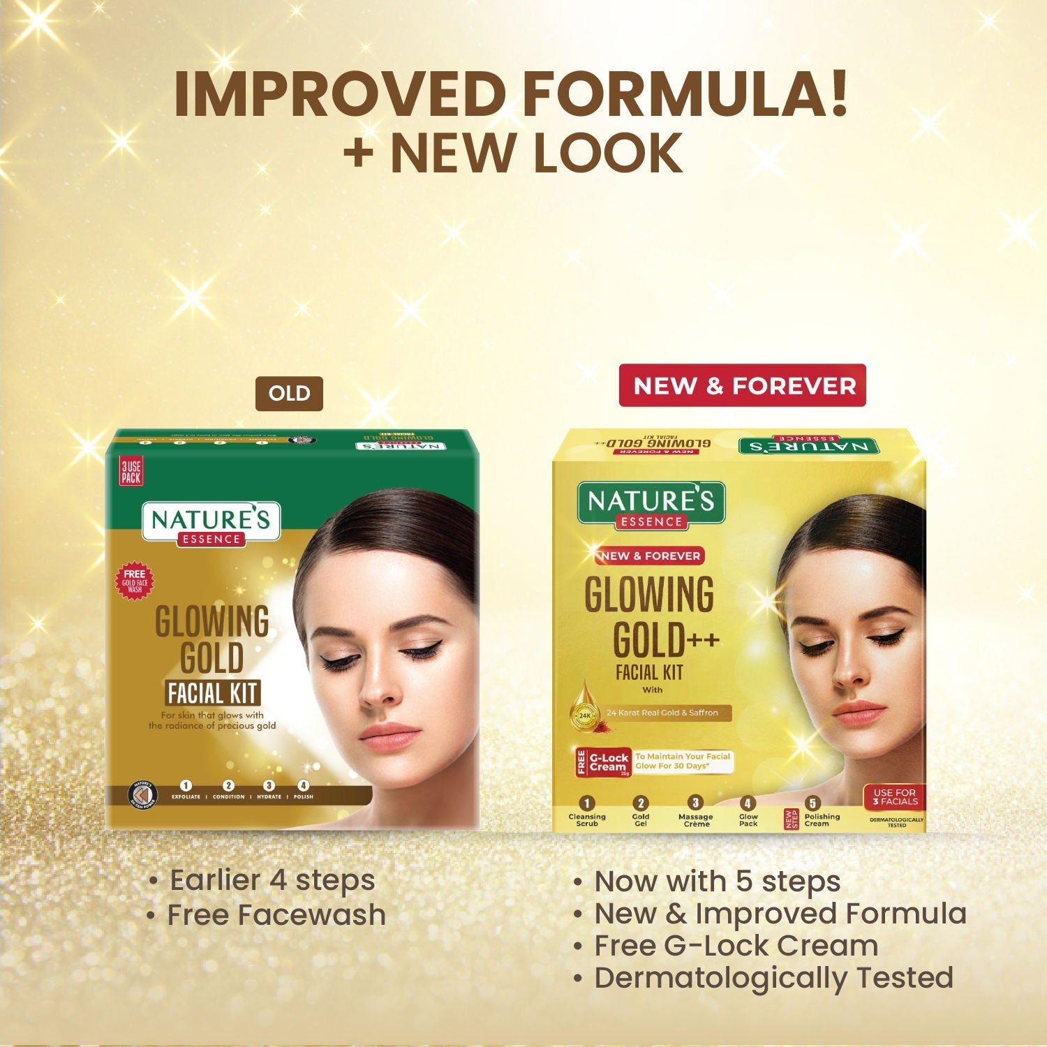 Nature's Essence Glowing Gold++ Facial Kit With Free Glock Cream, 75ml+25ml Buy at Indicrest Image 3