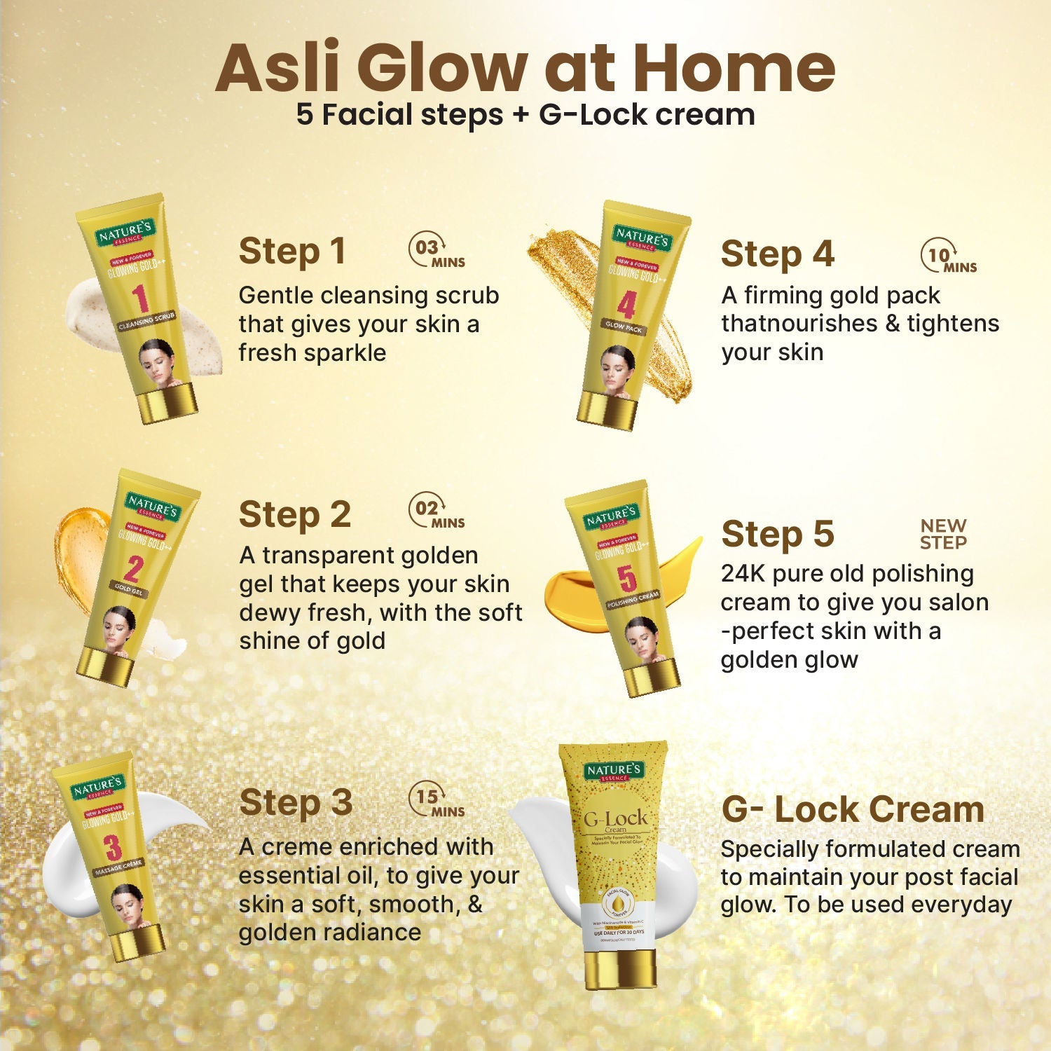 Nature's Essence Glowing Gold++ Facial Kit With Free Glock Cream, 75ml+25ml Buy at Indicrest Image 6