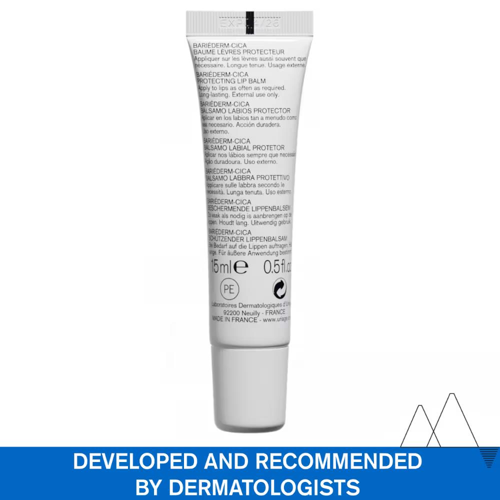 Uriage Bariederm-Cica Protecting Dermat Recommended Lip Balm Repairs Soothes Chapped Damaged Lips, 15ml