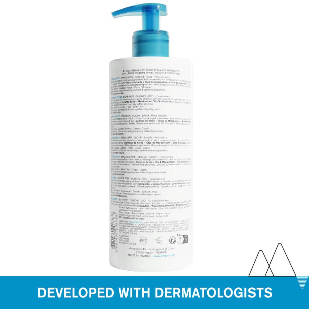Uriage Daily Moisturizing Body Wash with Shea Butter Dermatological Cleanser for Face, Body & Hair, 500ml