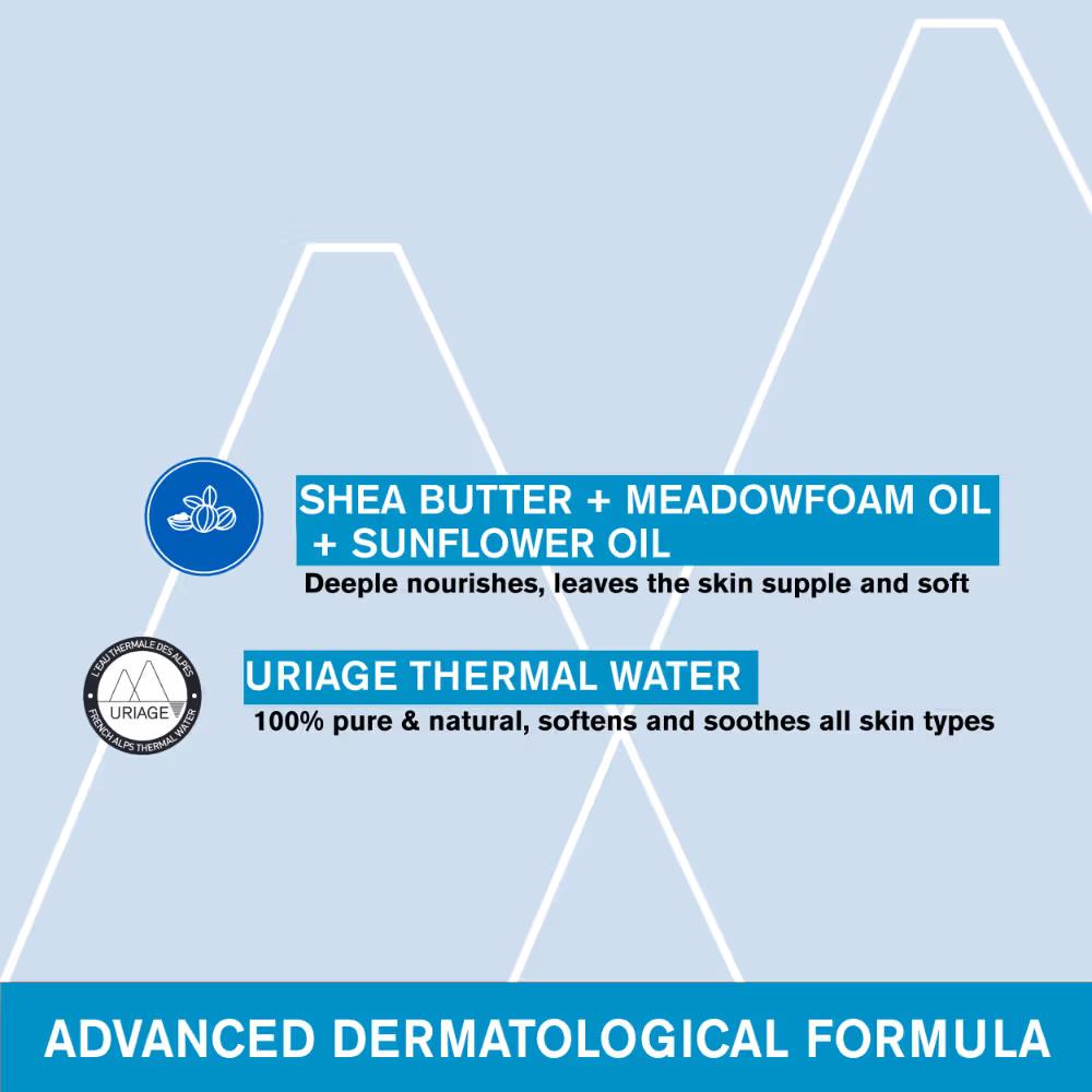 Uriage Daily Moisturizing Body Wash with Shea Butter Dermatological Cleanser for Face, Body & Hair, 500ml