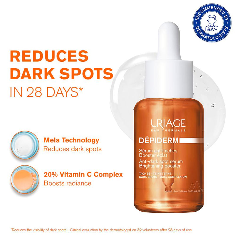 Uriage Depiderm 20% Vitamin C Anti-Dark Spot Serum Reduces Hyperpigmentation, Melasma & Dark Spots, 30ml, Buy from Indicrest