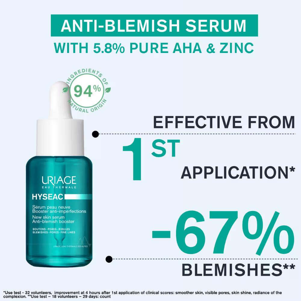 Uriage Hyseac Skin Anti-Blemish Serum 5.8% AHA for Hormonal Peak & Stress Acne Dermat Recommended, 30ml