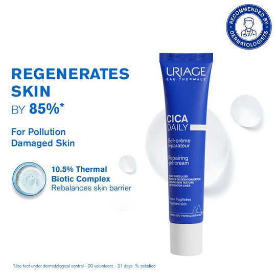 Uriage Cica-Daily Repairing Gel Face Cream Rejuvenates Skin Centella Asiatica Hyaluronic Acid Cu-Zn, 40ml, Buy from Indicrest
