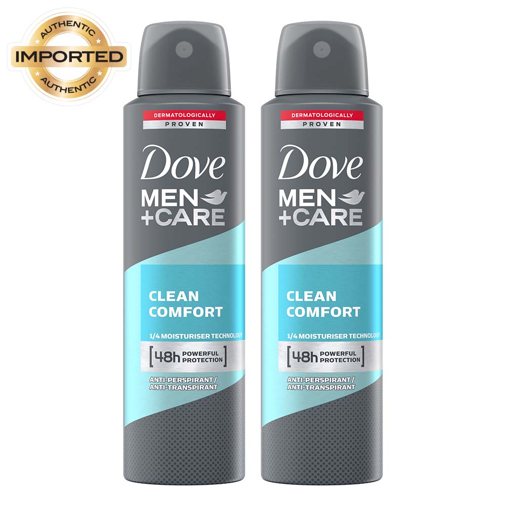 Dove Men+Care Clean Comfort Dry Spray Antiperspirant Deodorant (Pack of 2), 150ml Each Buy at Indicrest