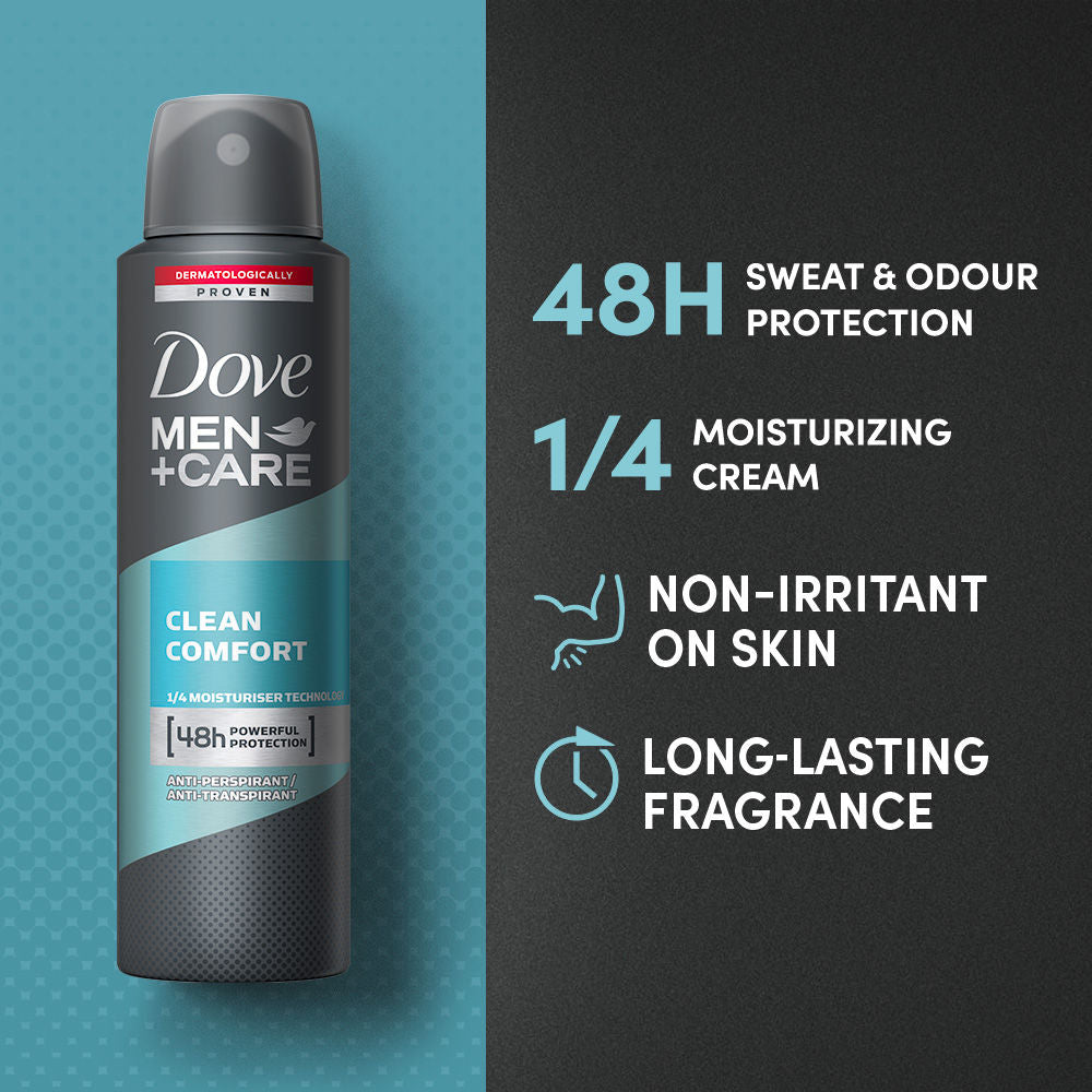Dove Men+Care Clean Comfort Dry Spray Antiperspirant Deodorant (Pack of 2), 150ml Each Buy at Indicrest Image 4