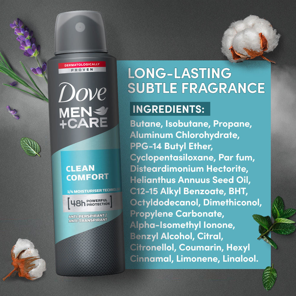 Dove Men+Care Clean Comfort Dry Spray Antiperspirant Deodorant (Pack of 2), 150ml Each Buy at Indicrest Image 6