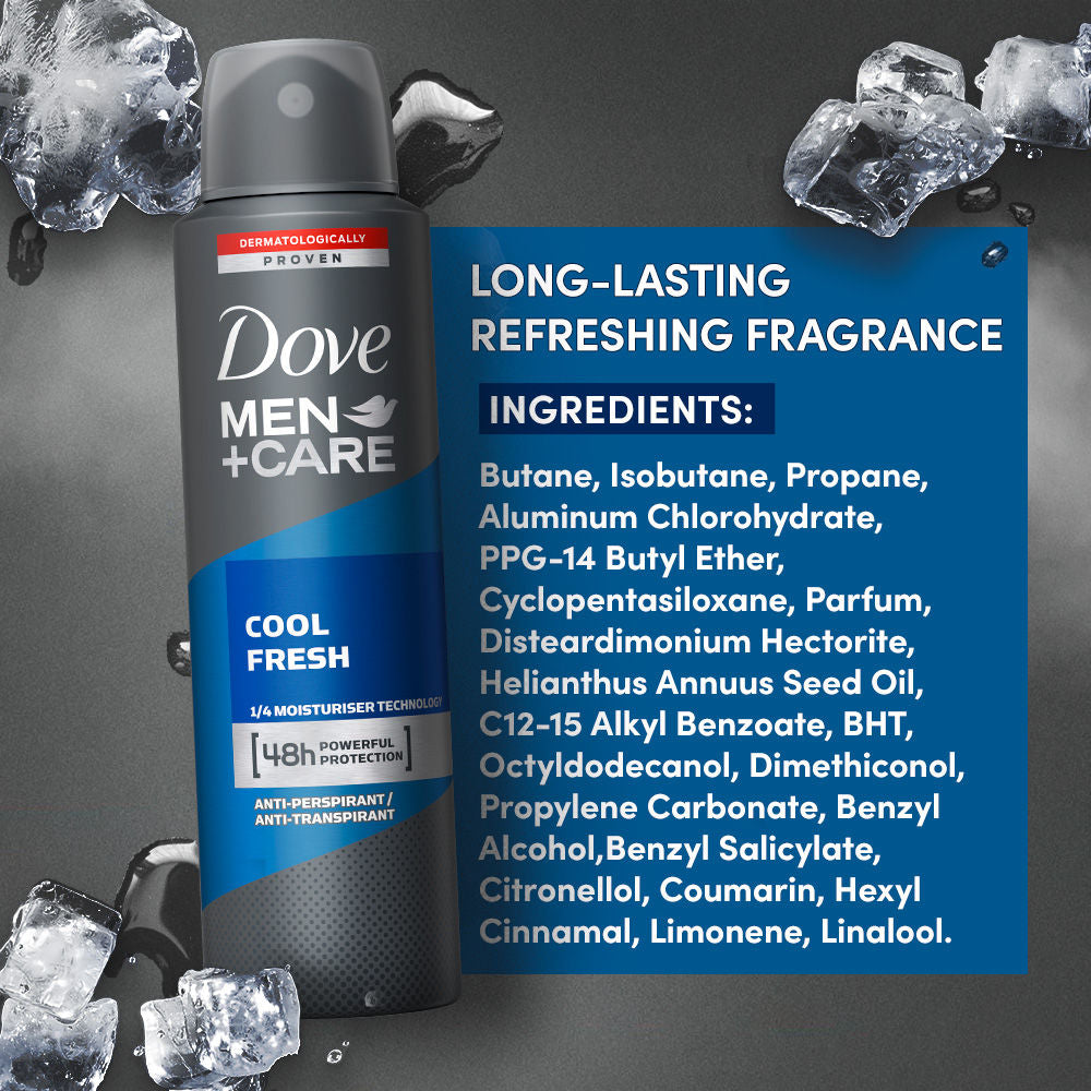 Dove Men+Care Cool Fresh Dry Spray Antiperspirant Deodorant (Pack of 2), 150ml Each Buy at Indicrest Image 6