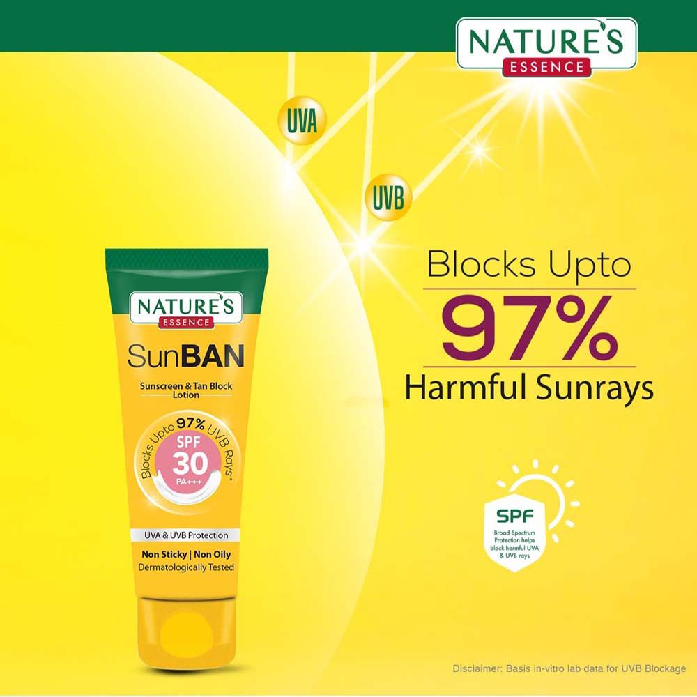 Nature's Essence Sunban SPF 30 PA+++ Sunscreen & Tan Block Lotion, 30ml Buy at Indicrest Image 3