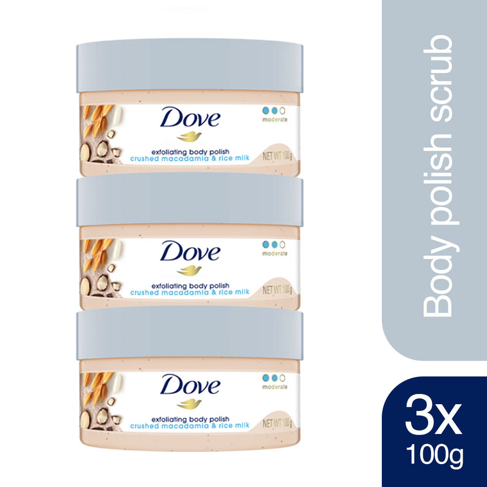 Dove Exfoliating Body Polish - Crushed Macadamia & Rice Milk (Pack of 3), 300g Buy at Indicrest