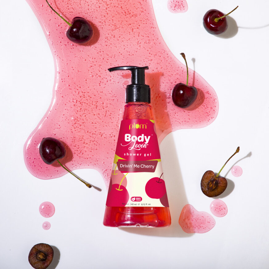 Plum Drivin' Me Cherry Shower Gel by Plum BodyLovin' | SLS-Free | Hydrating Formula | Sweet Cherry Fragrance | Aloe-Infused Body Wash, 240ml