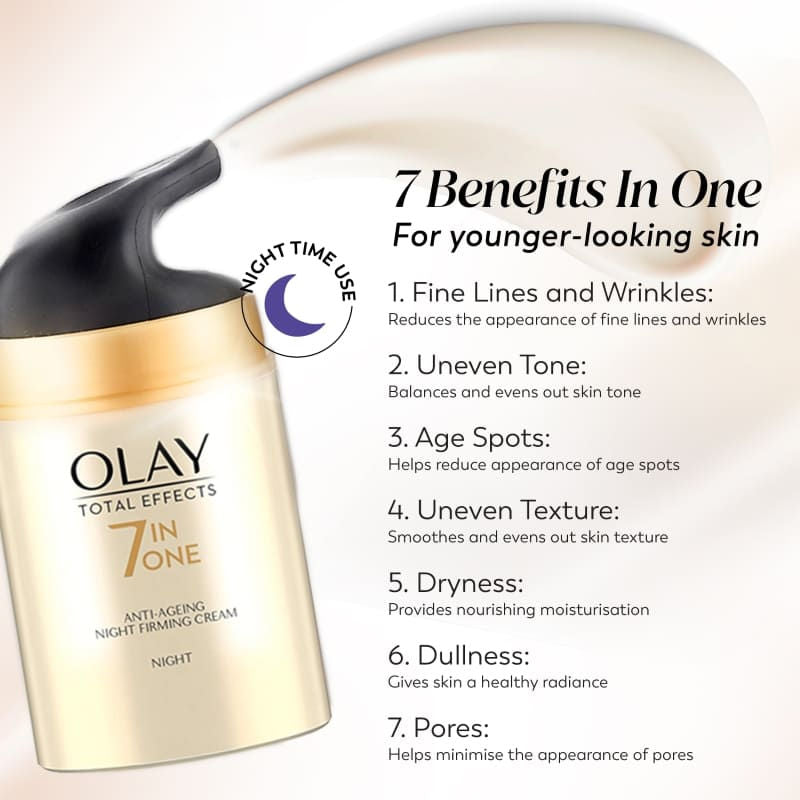 Olay Total Effects Night Cream, Fights 7 Signs Of Ageing With Niacimide And Green Tea Extracts, 50g Buy at Indicrest Image 4