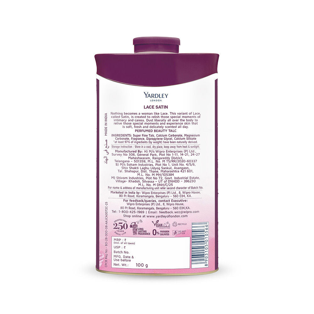 Yardley London Lace Satin Talc, 100g Buy at Indicrest Image 4