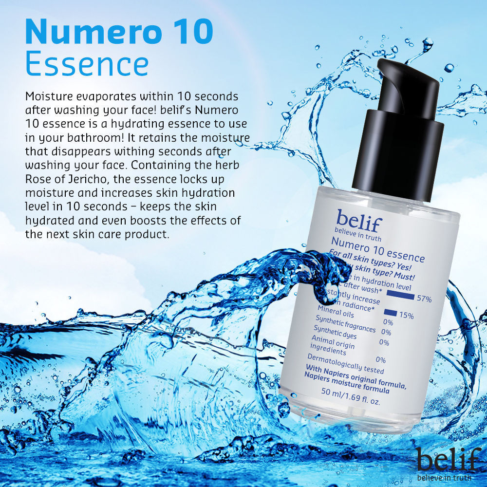 belif Numero10 Essence - Korean Vegan Water Toner & Brightening Serum for Glass Skin & Hydrated Glow, 50ml