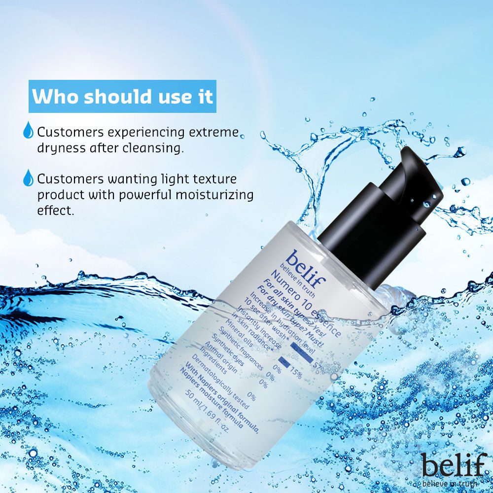 belif Numero10 Essence - Korean Vegan Water Toner & Brightening Serum for Glass Skin & Hydrated Glow, 50ml