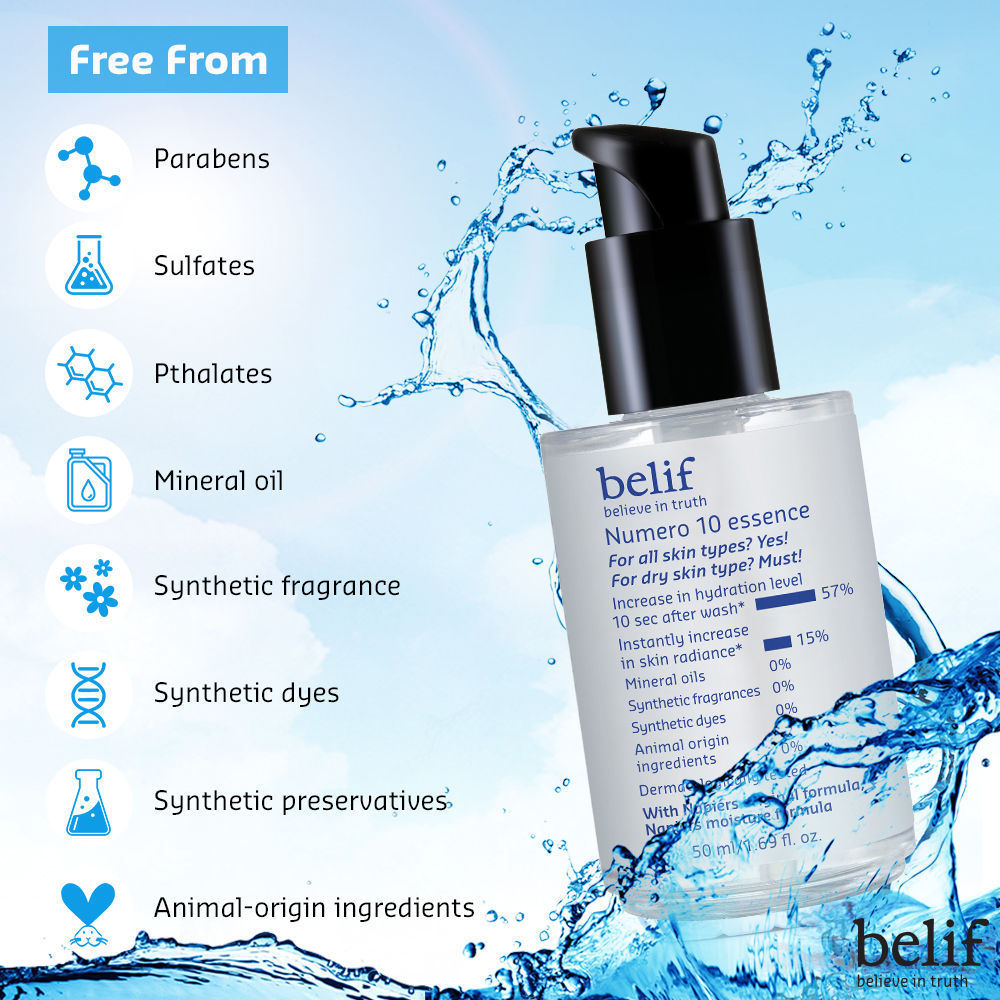 belif Numero10 Essence - Korean Vegan Water Toner & Brightening Serum for Glass Skin & Hydrated Glow, 50ml