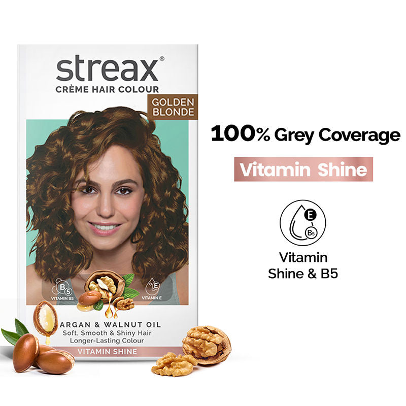 Streax Cream Hair Colour With 100% Grey Coverage & No Ammonia - 7.3 Golden Blonde, 70g+50ml Buy at Indicrest