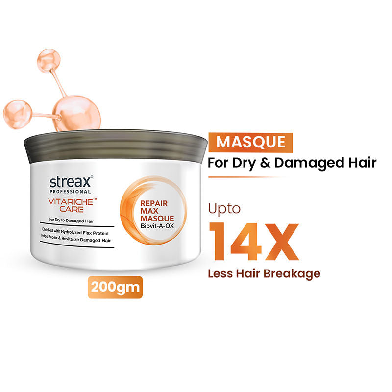 Streax Professional Vitariche Care Repair Max Hair Masque Biovit-A-OX For Healthy Hair, 200g Buy at Indicrest
