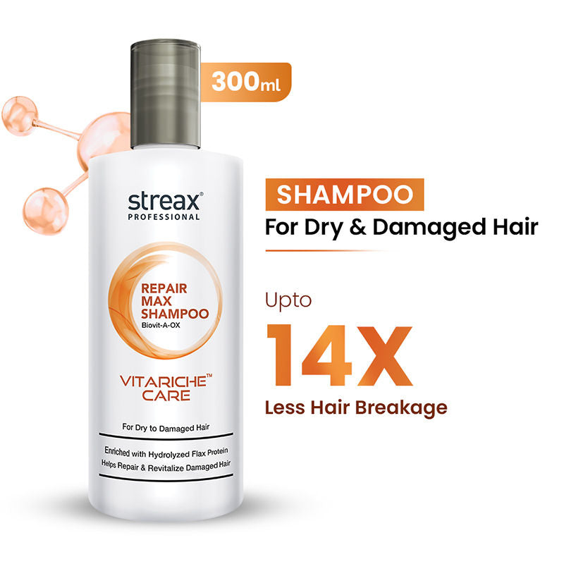 Streax Professional Vitariche Care Repair Max Shampoo For Dry, Damaged Hair, 300ml Buy at Indicrest