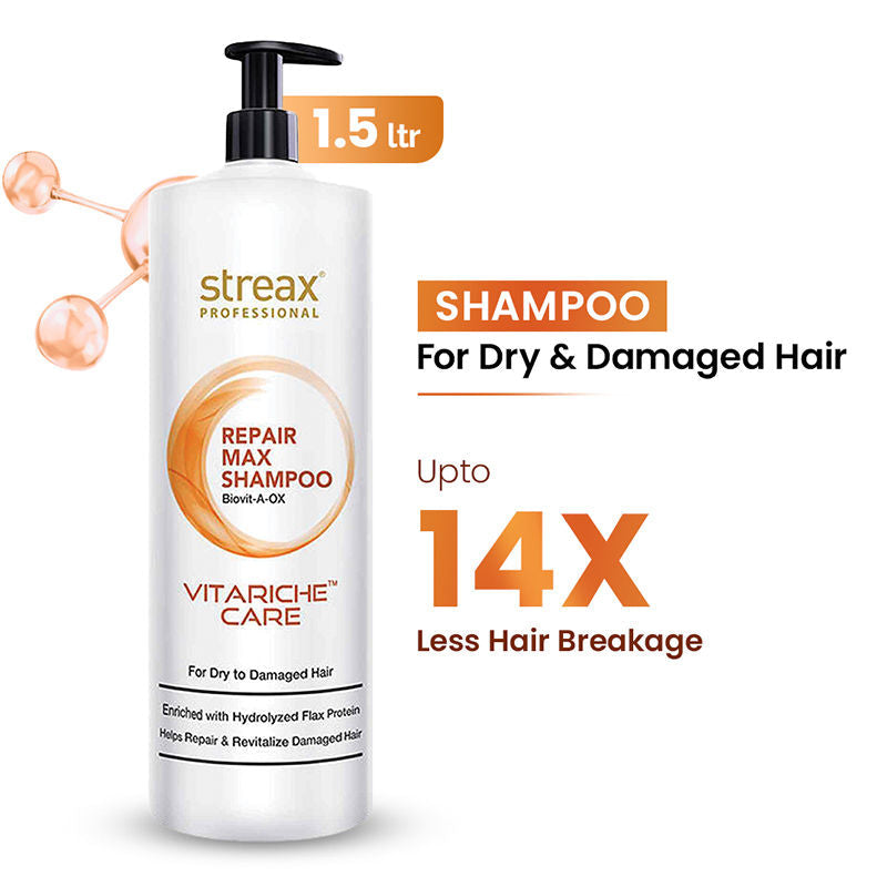 Streax Professional Vitariche Care Repair Max Shampoo For Dry, Damaged Hair, 1500ml Buy at Indicrest