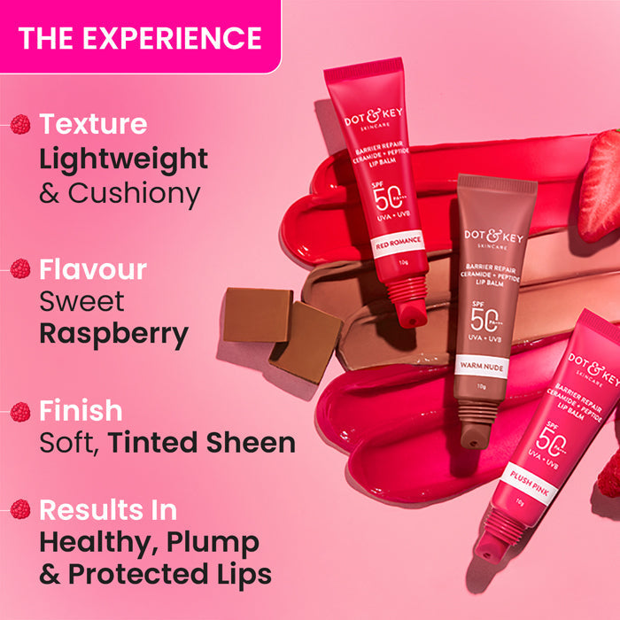 Dot & Key Ceramide + Peptide Lip Balm SPF 50 PA+++, Plush Pink