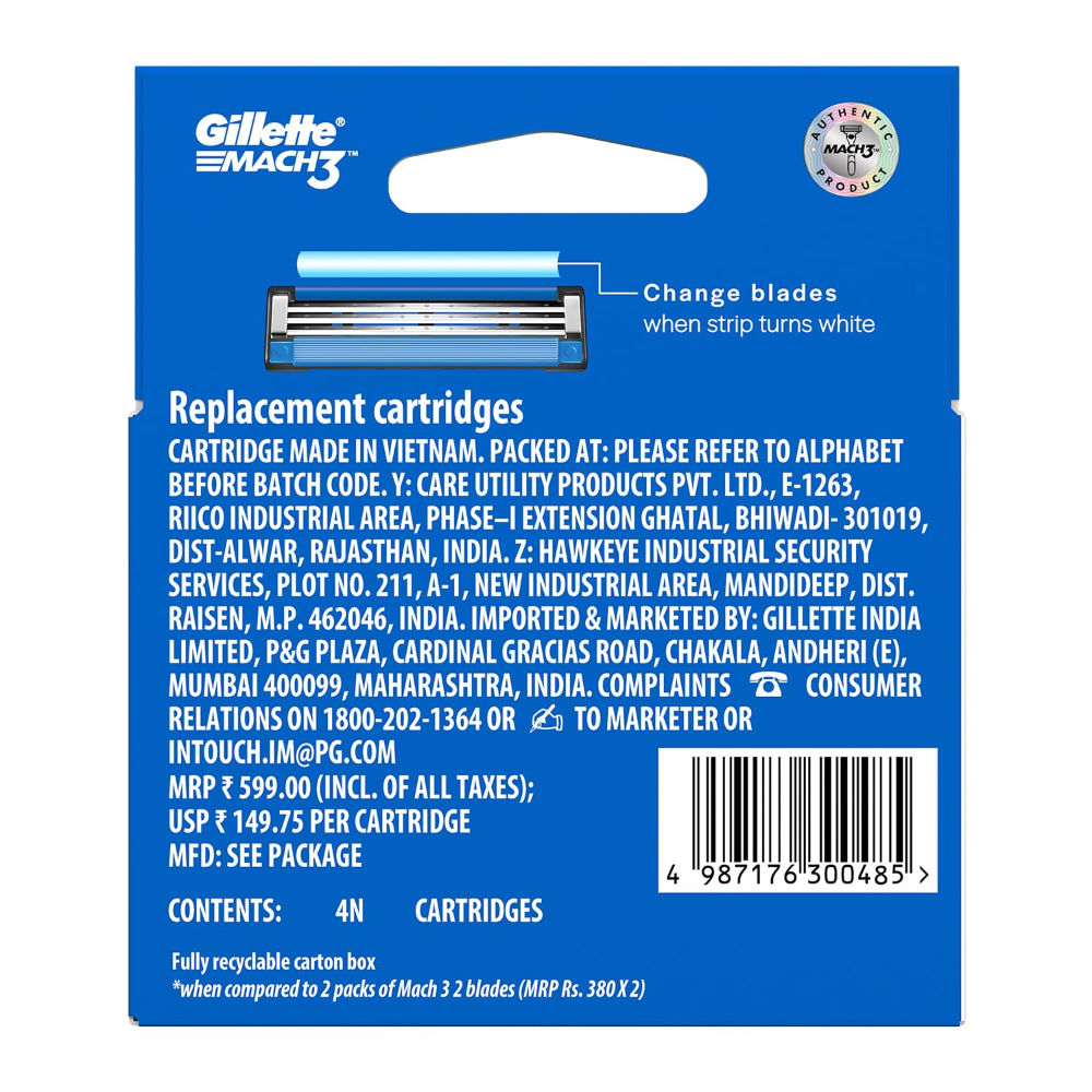 Gillette Mach 3 Sensitive Manual Shaving Razor Blades (Pack of 4 cartridges), 4 Pack Buy at Indicrest Image 10